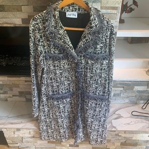 Joseph Ribkoff Cardigan Sweater Jacket Black and White fringe